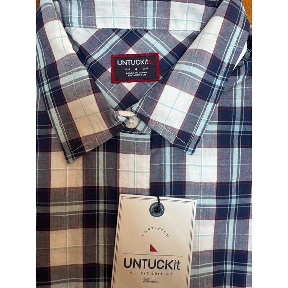 Women's UNTUCKit Sorbo Blue Plaid Shirt Size 4 - Picture 8 of 8
